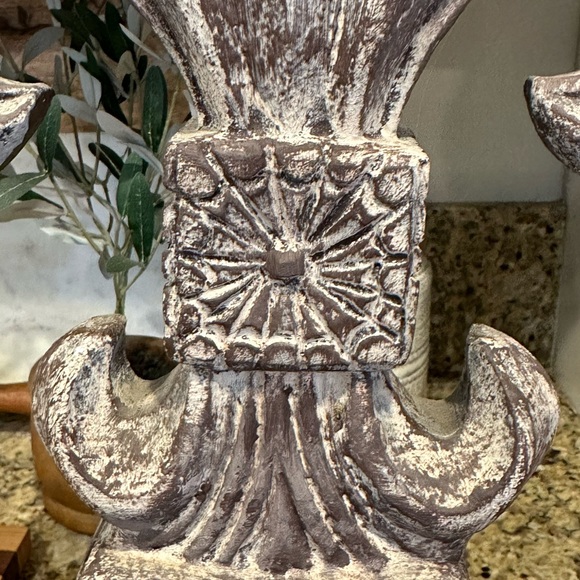 Wood hand carved hand painted Fleur de Lis decor shabby chic farmhouse rustic - Picture 2 of 11